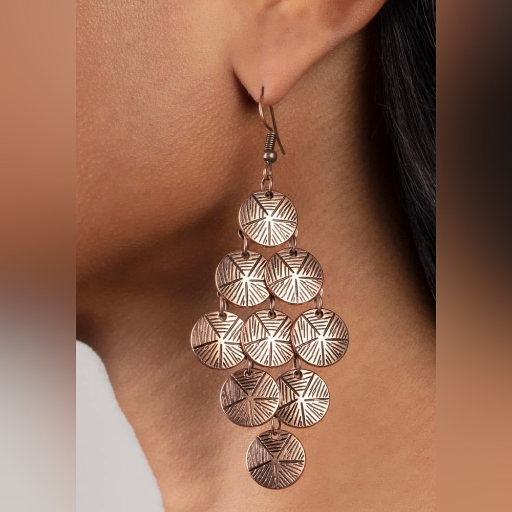 Copper disc chandelier earrings - Picture 2 of 4